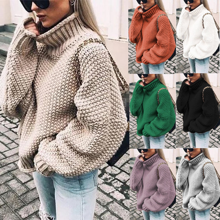 Winter Sweater for Women with Rolled Collar and Batwing Sleeves