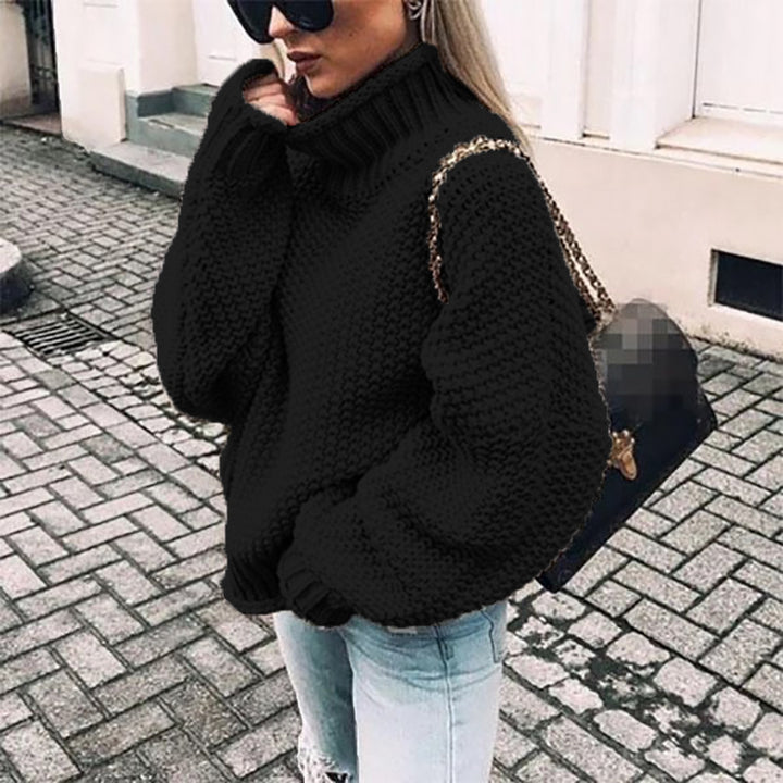 Winter Sweater for Women with Rolled Collar and Batwing Sleeves