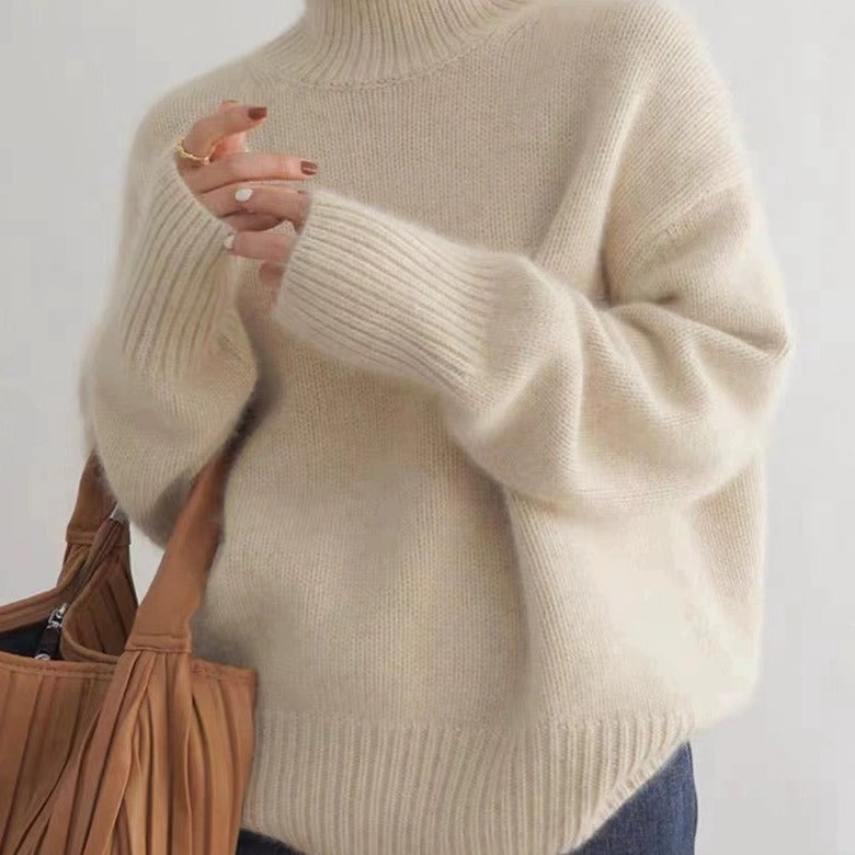 Brigitte|  Thick High-Neck Loose Versatile Knitted Pullover Sweater