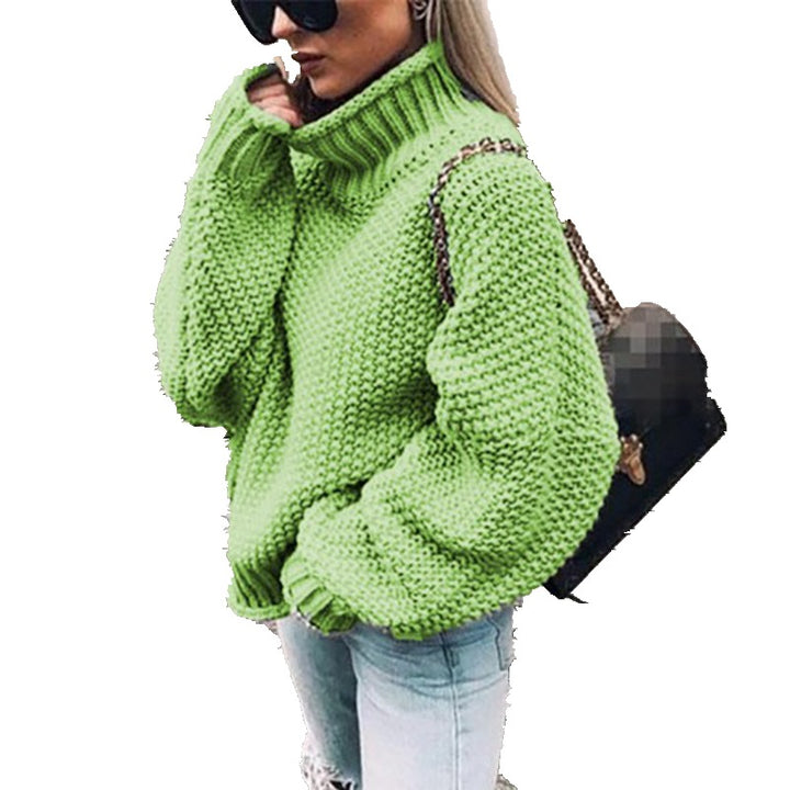 Winter Sweater for Women with Rolled Collar and Batwing Sleeves