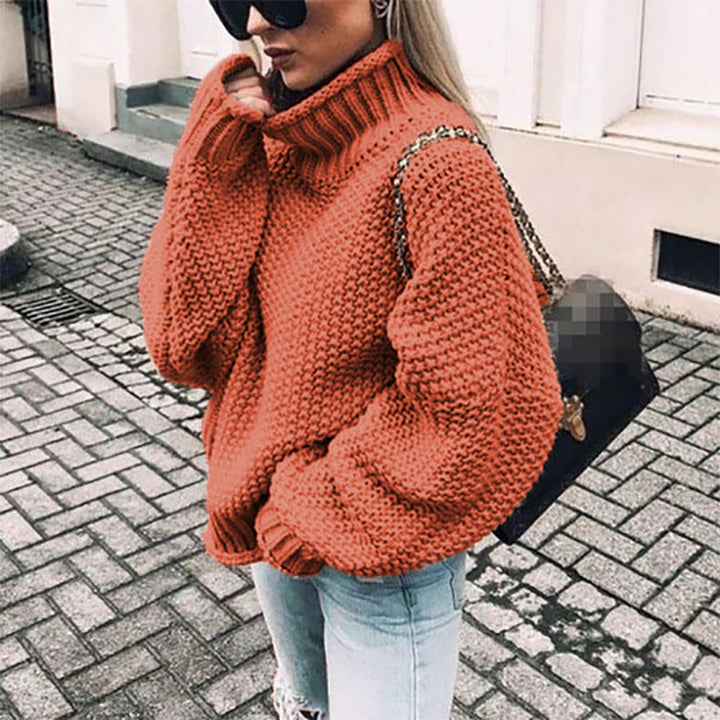 Winter Sweater for Women with Rolled Collar and Batwing Sleeves