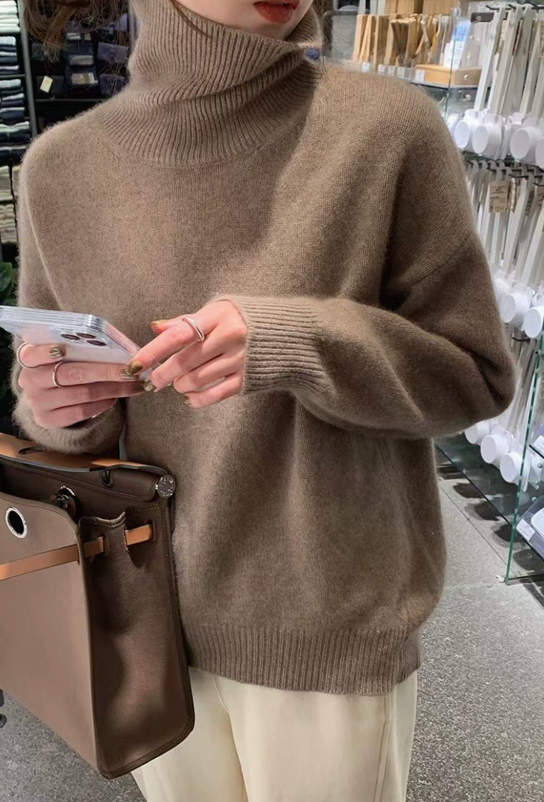 Brigitte|  Thick High-Neck Loose Versatile Knitted Pullover Sweater