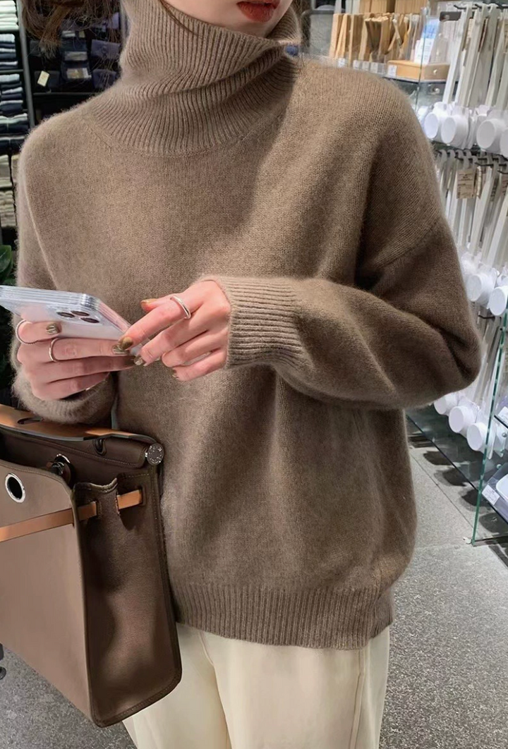 Brigitte|  Thick High-Neck Loose Versatile Knitted Pullover Sweater