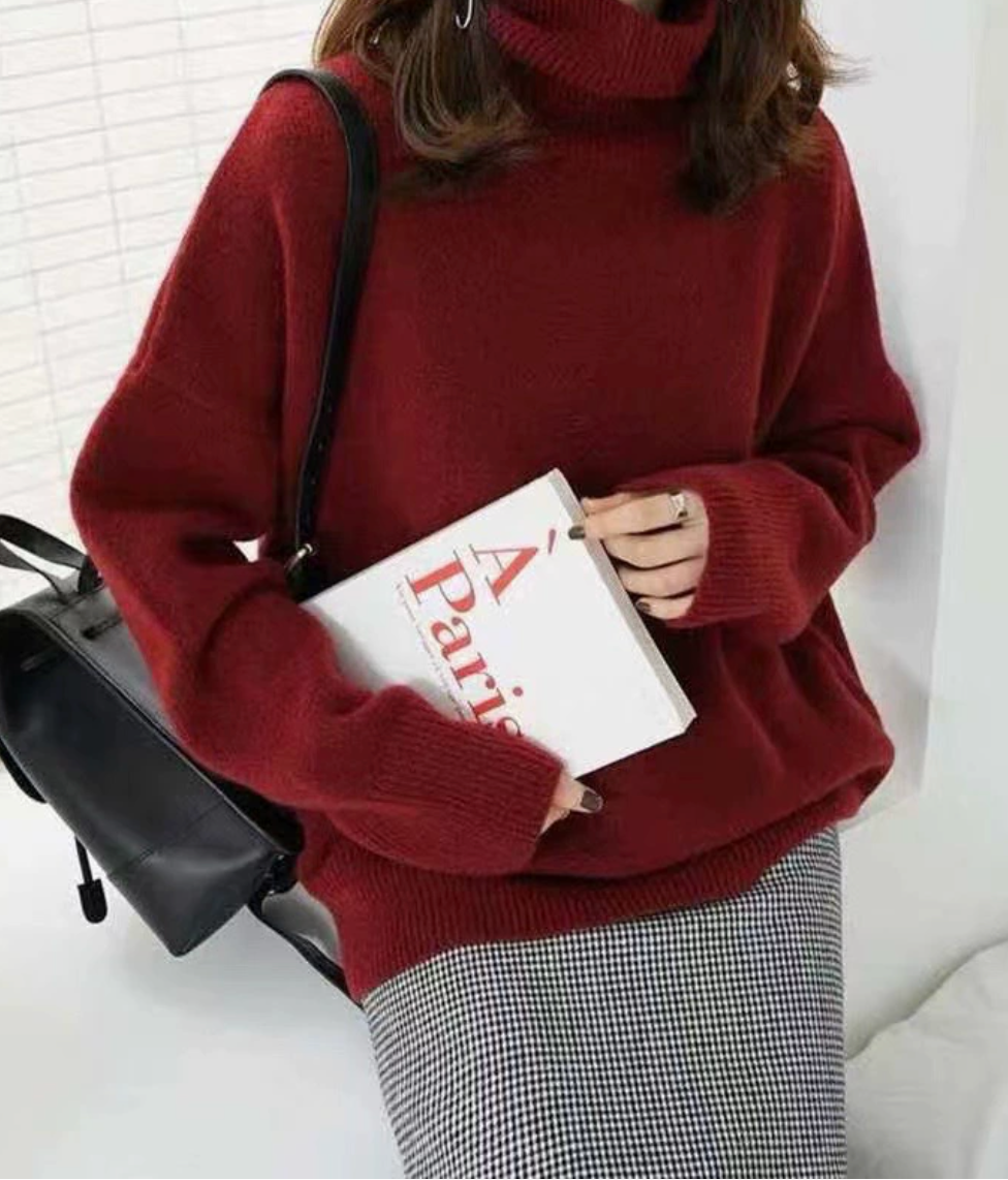 Brigitte|  Thick High-Neck Loose Versatile Knitted Pullover Sweater