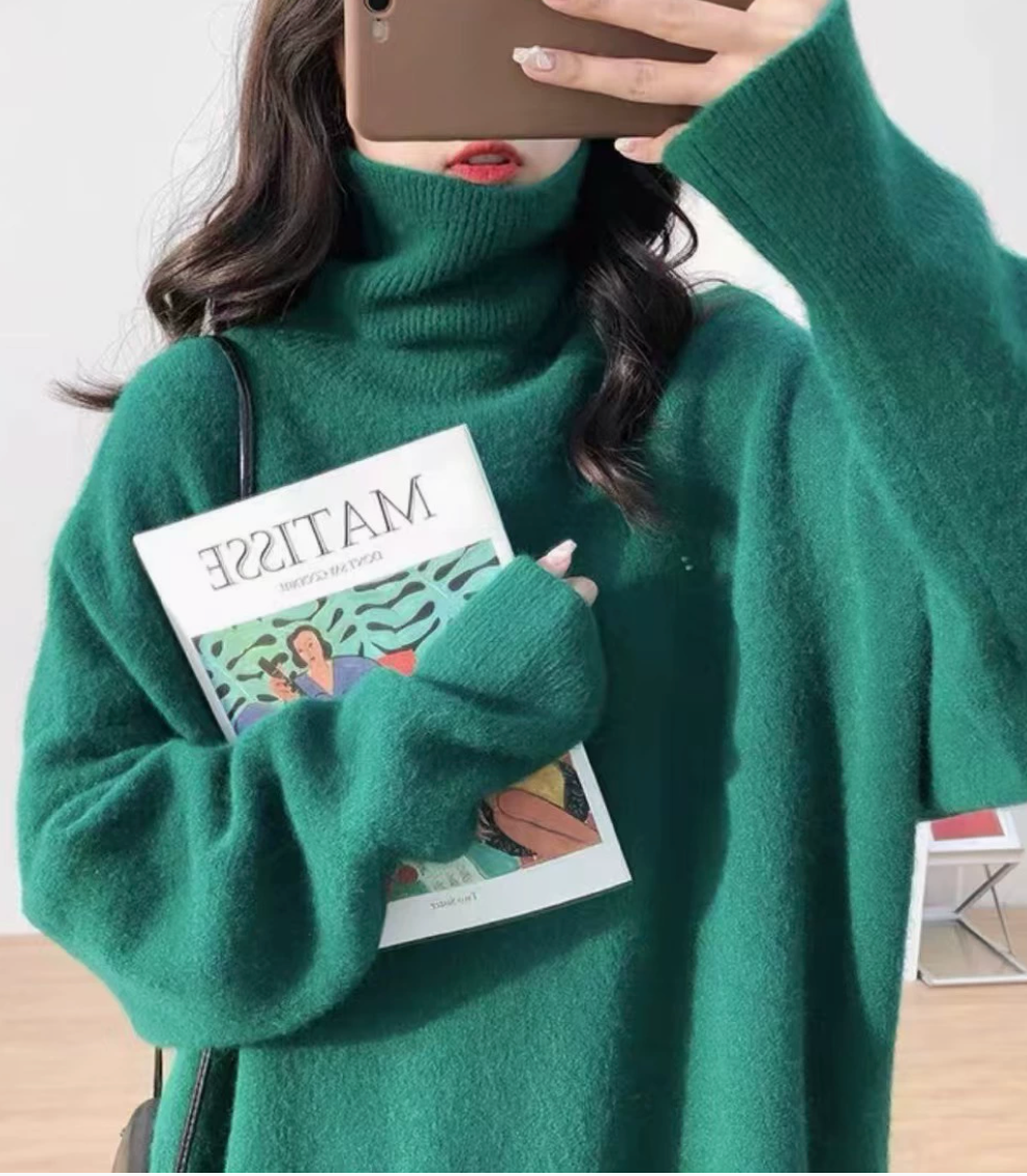 Brigitte|  Thick High-Neck Loose Versatile Knitted Pullover Sweater