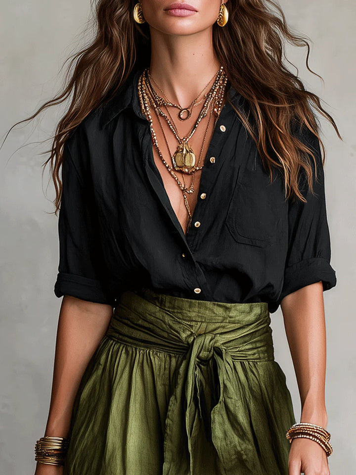 Vera | Black Top & Olive Midi Skirt Set