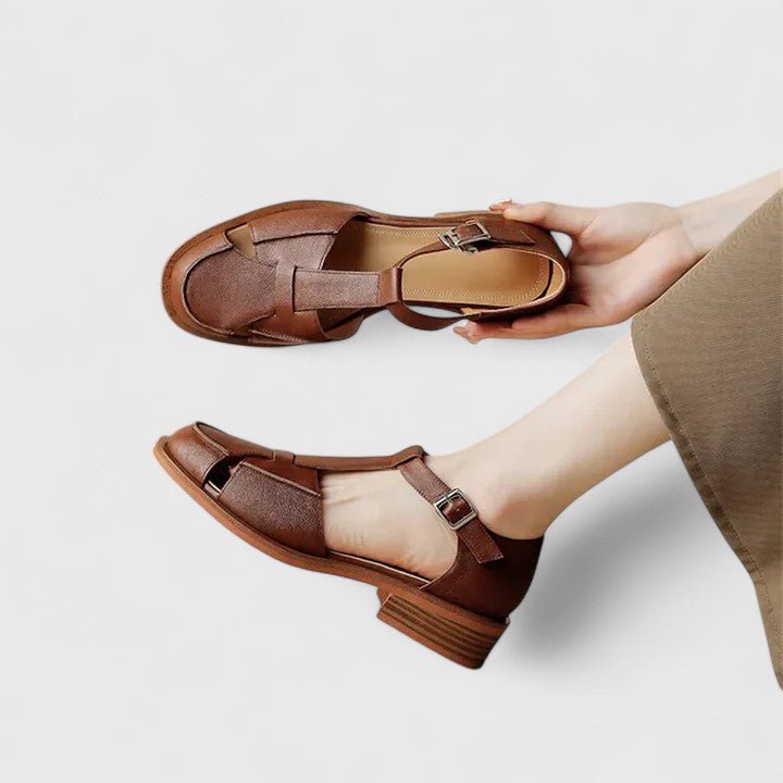 Isara | Low block heel sandals with side cut-out detail