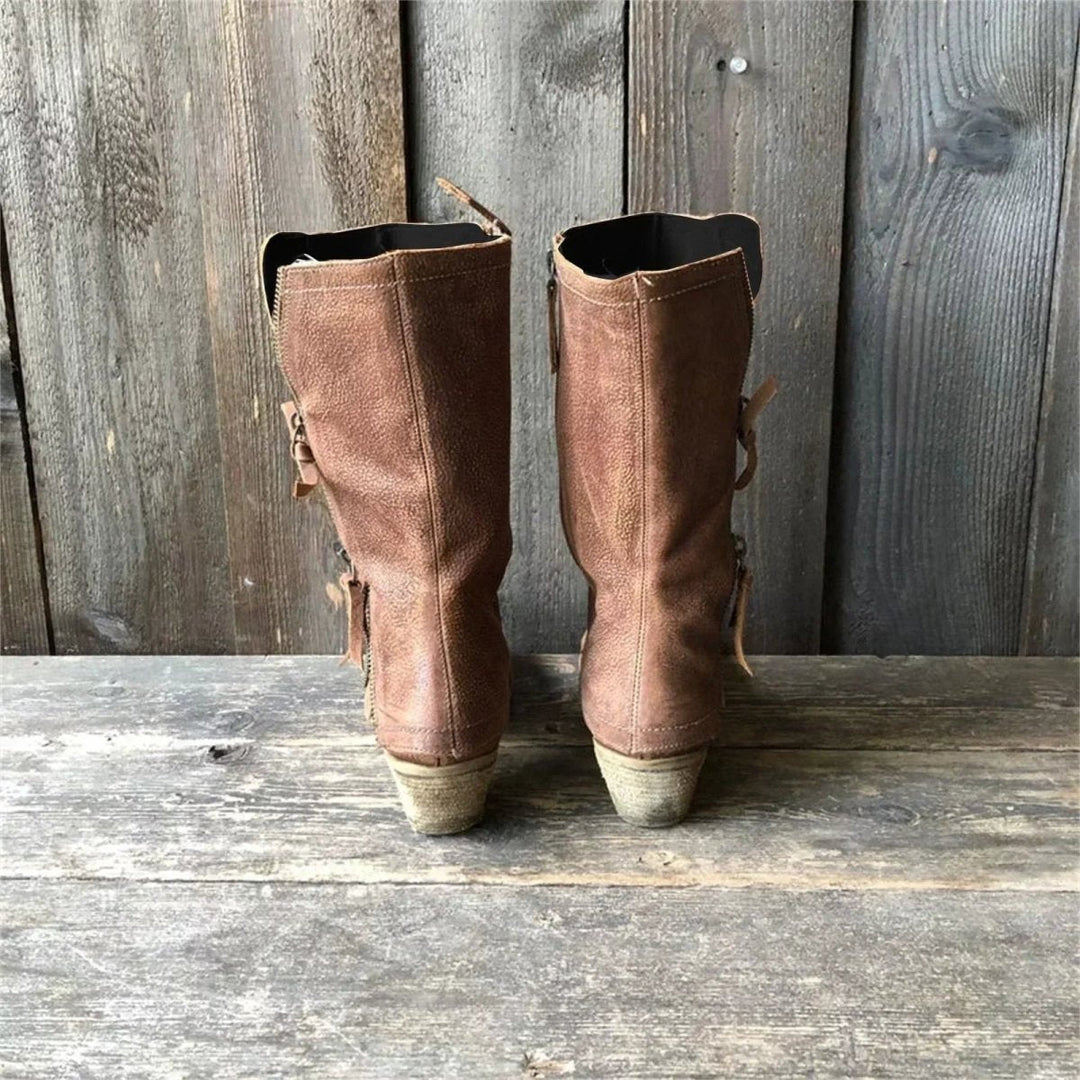 Lulia | Leather Ankle Boots with Side Zipper