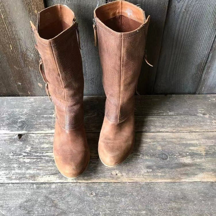 Lulia | Leather Ankle Boots with Side Zipper