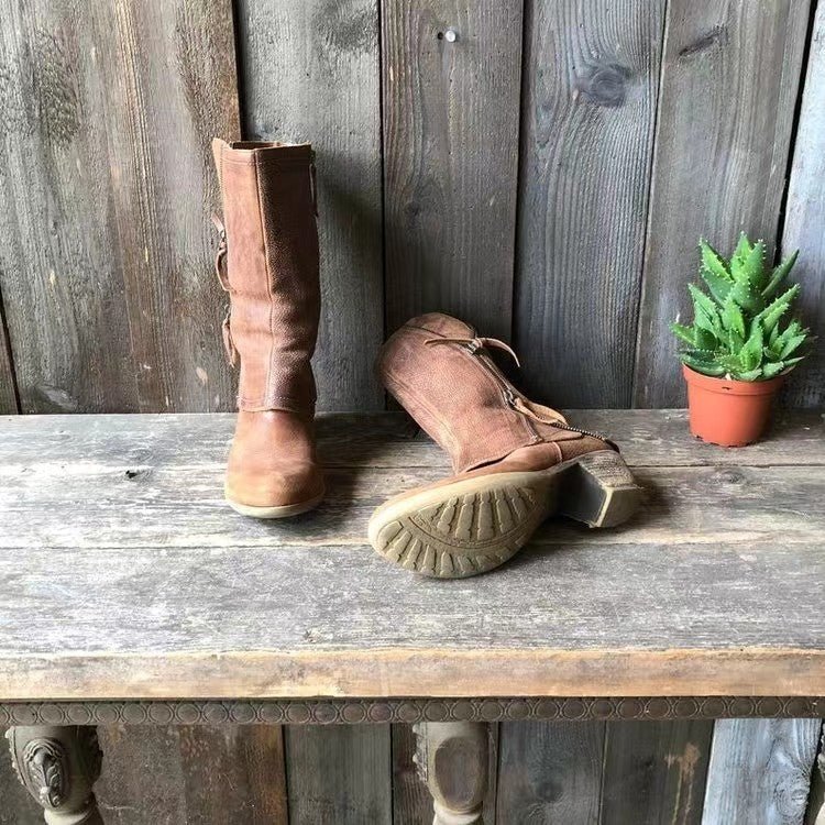 Lulia | Leather Ankle Boots with Side Zipper