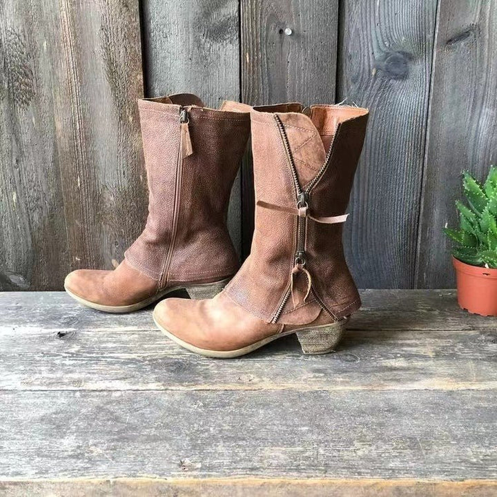 Lulia | Leather Ankle Boots with Side Zipper