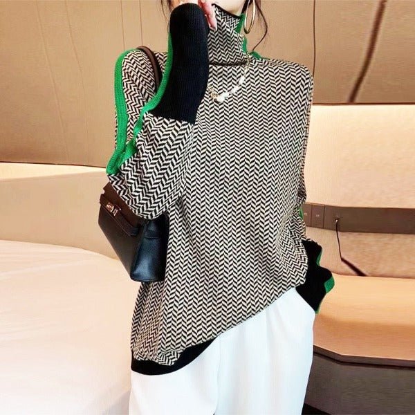 Malou | High Neck Sweater with Striking Contrast Stripes