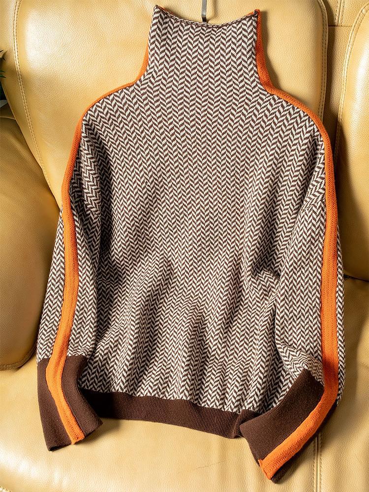 Malou | High Neck Sweater with Striking Contrast Stripes