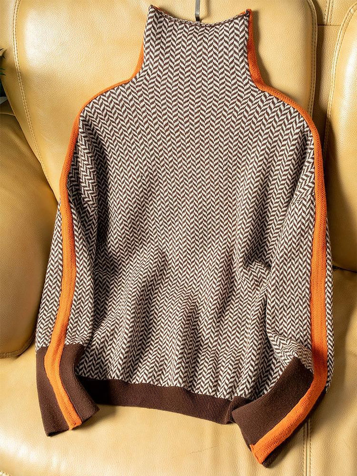 Malou | High Neck Sweater with Striking Contrast Stripes