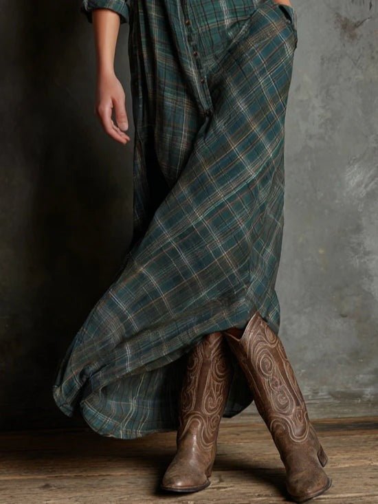 Terra Long Plaid Shirt Dress