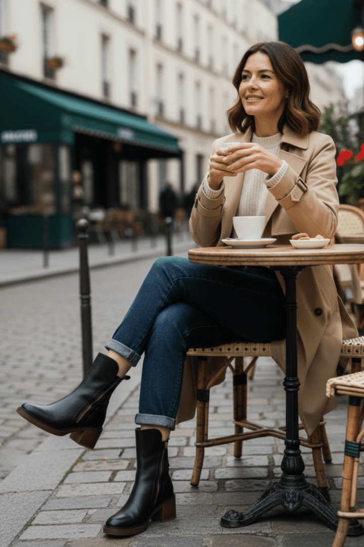 Valorine | Black leather boots with a comfortable heel