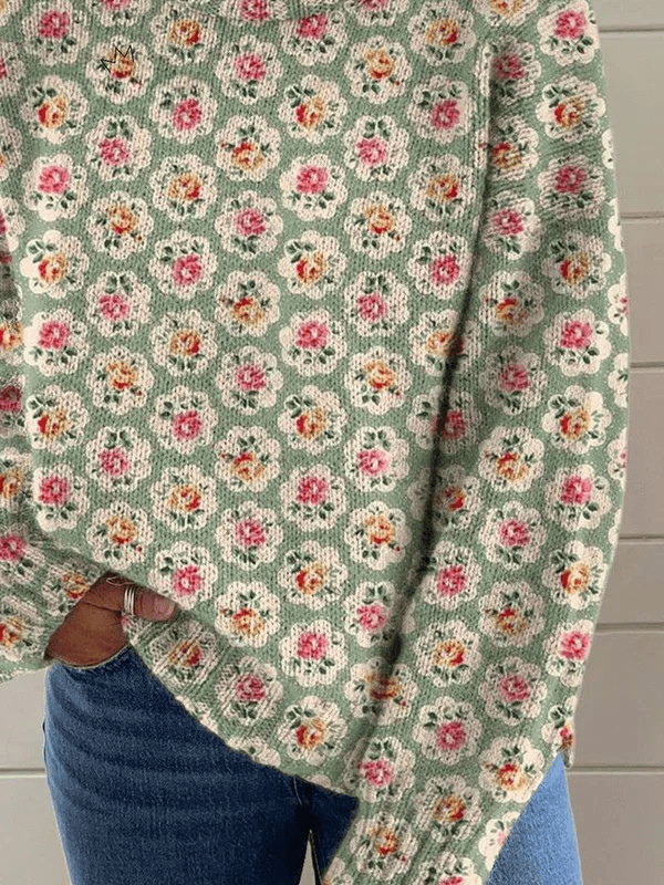 Women's Sweater with Beautiful Floral Print and Turtleneck