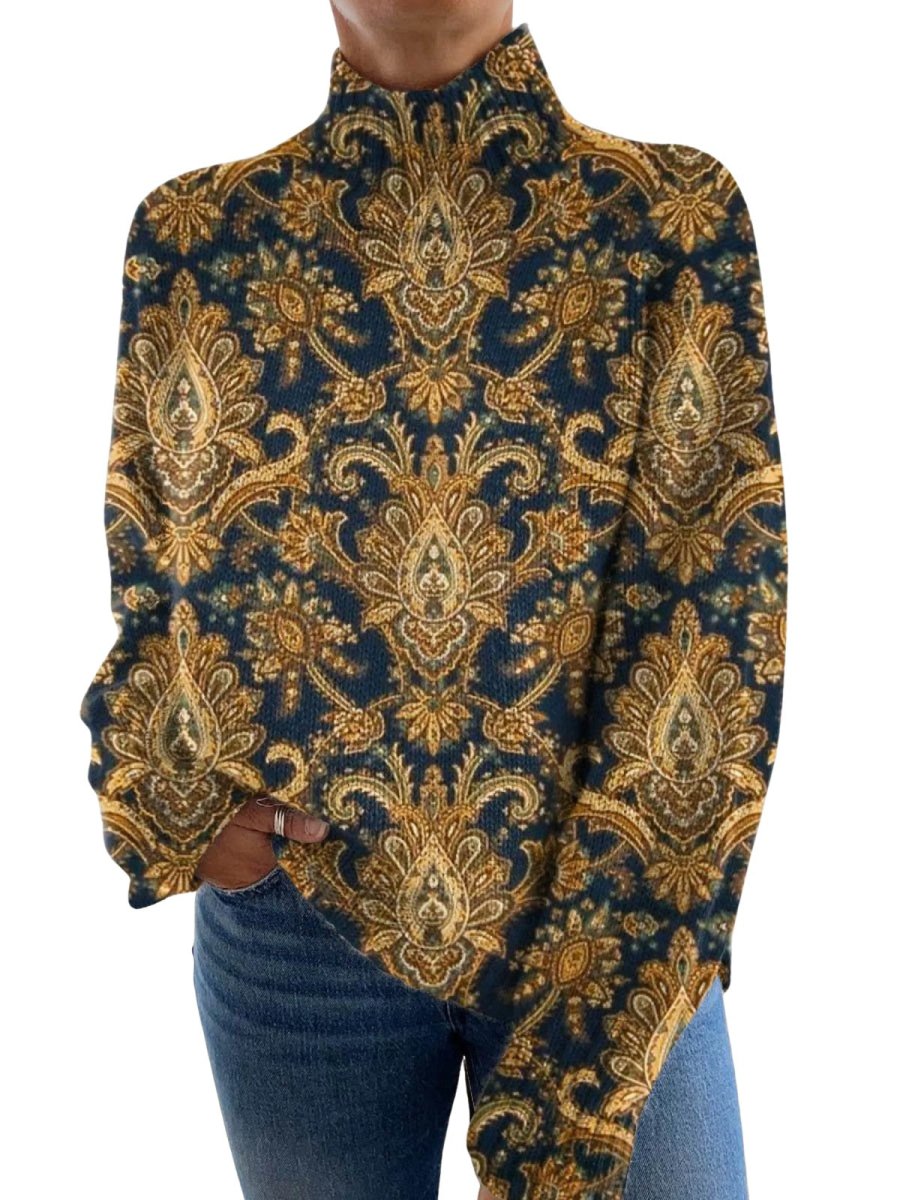 Women's Vintage Cute Floral Artistic Pattern Turtleneck Sweater